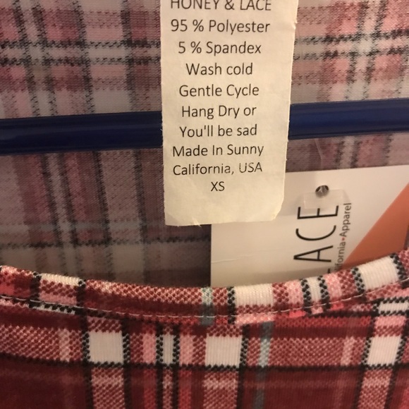 NWT honey and lace Oakland t pink plaid - Picture 2 of 3
